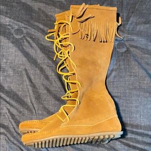 Leather Tie Up Moccasin Booties